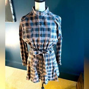 BTFL-life womens Plaid long sleeve cotton Mini shirt Dress